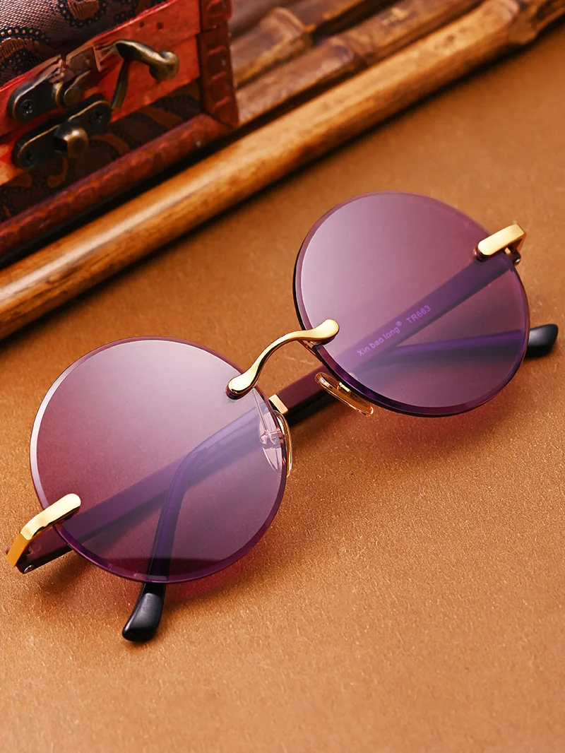 Gafas de sol de piedra de cristal verde para hombre, gafas de sol redondas sin montura a la , lentes minerales para mujer, gafas de sol de Retro para hombre: Azul
