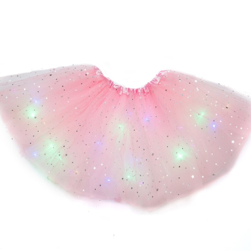 Falda con lentejuelas y estrellas brillantes para niñas, tutú de baile y Ballet con luces LED, Vestido corto de tul en capas de colores neón para escenario y