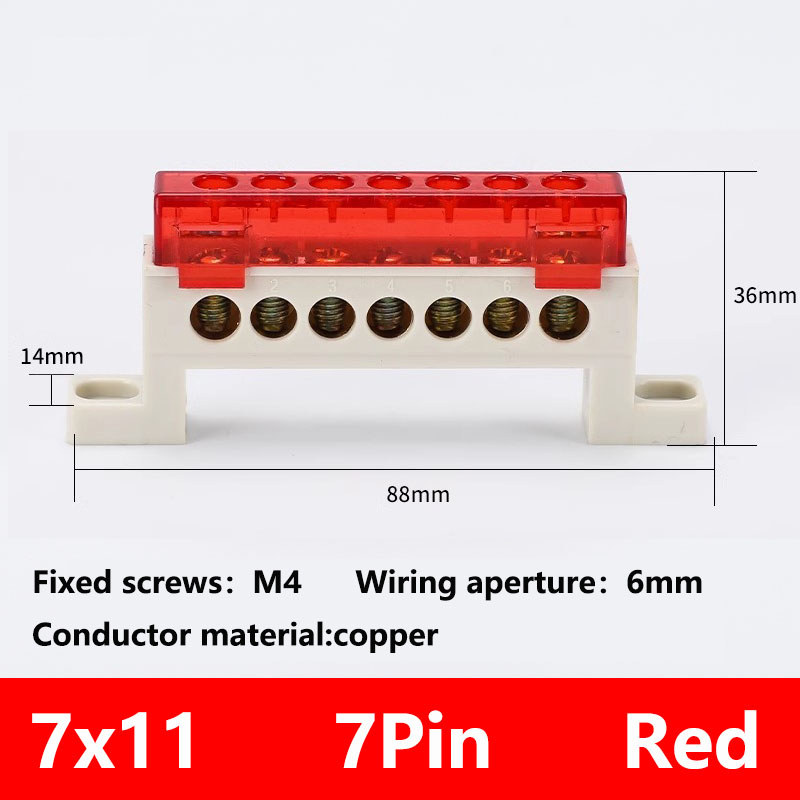 Zero wire terminal 3/4/5/6/7/10-Hole Distribution Box Terminal Block dustproof Ground Copper Bar Bridge type Busbar With cover: Green-Yellow