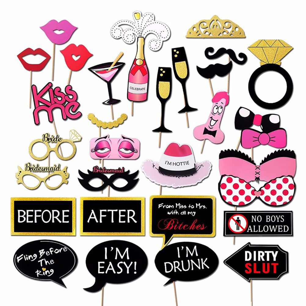 31 Stks/partij Bachelorette Party Photo Booth Props Girls Night Out Vrijgezellenfeest Decoratie Kits Wedding Bridal Shower Game Gunst