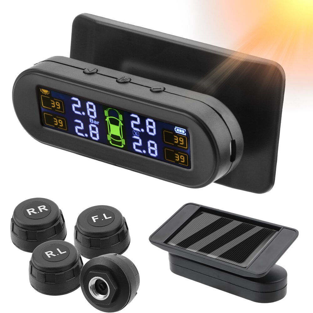 LEEPEE Tire Pressure Monitoring System Car Tyre Monitor With 4 External Sensors Temperature Warning Fuel Save Solar TPMS