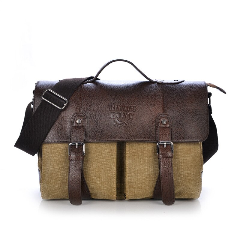 Vintage Men Canvas Handbags Men Shoulder Bags Male Big Capacity Messenger Bags: khaki