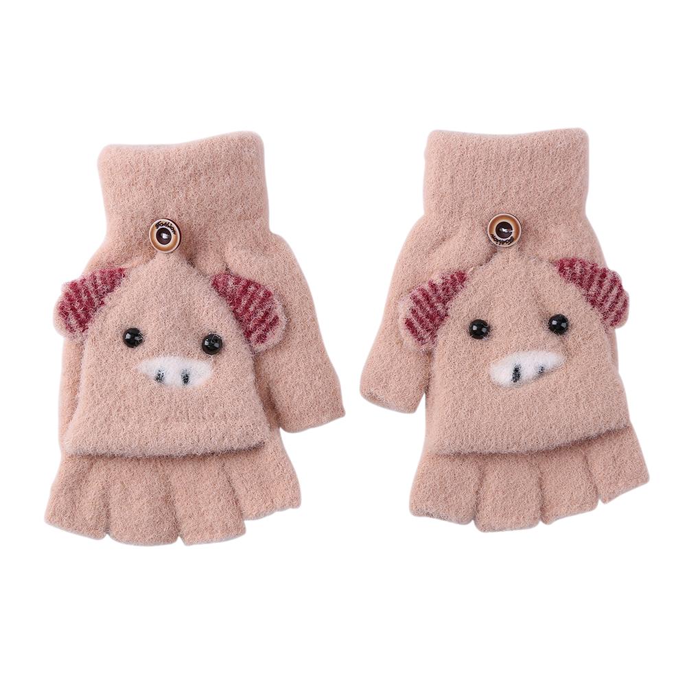 2 stücke freundlicher Warme Handschuhe Mädchen Jungen Halbe Finger Handschuhe Winter Warme Nette Fäustlinge Hand Muff Karikatur Handschuh Für freundlicher 2-6 jahre alt: 	kaffee