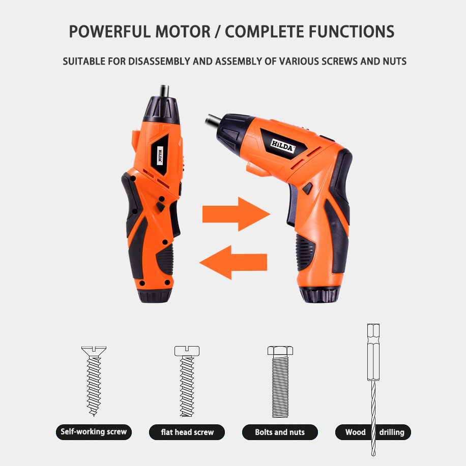 Wireless Electric Screwdriver Set Rechargeable Drill and Screwdriver Battery Twistable Handle LED For Woodworking Power Tools