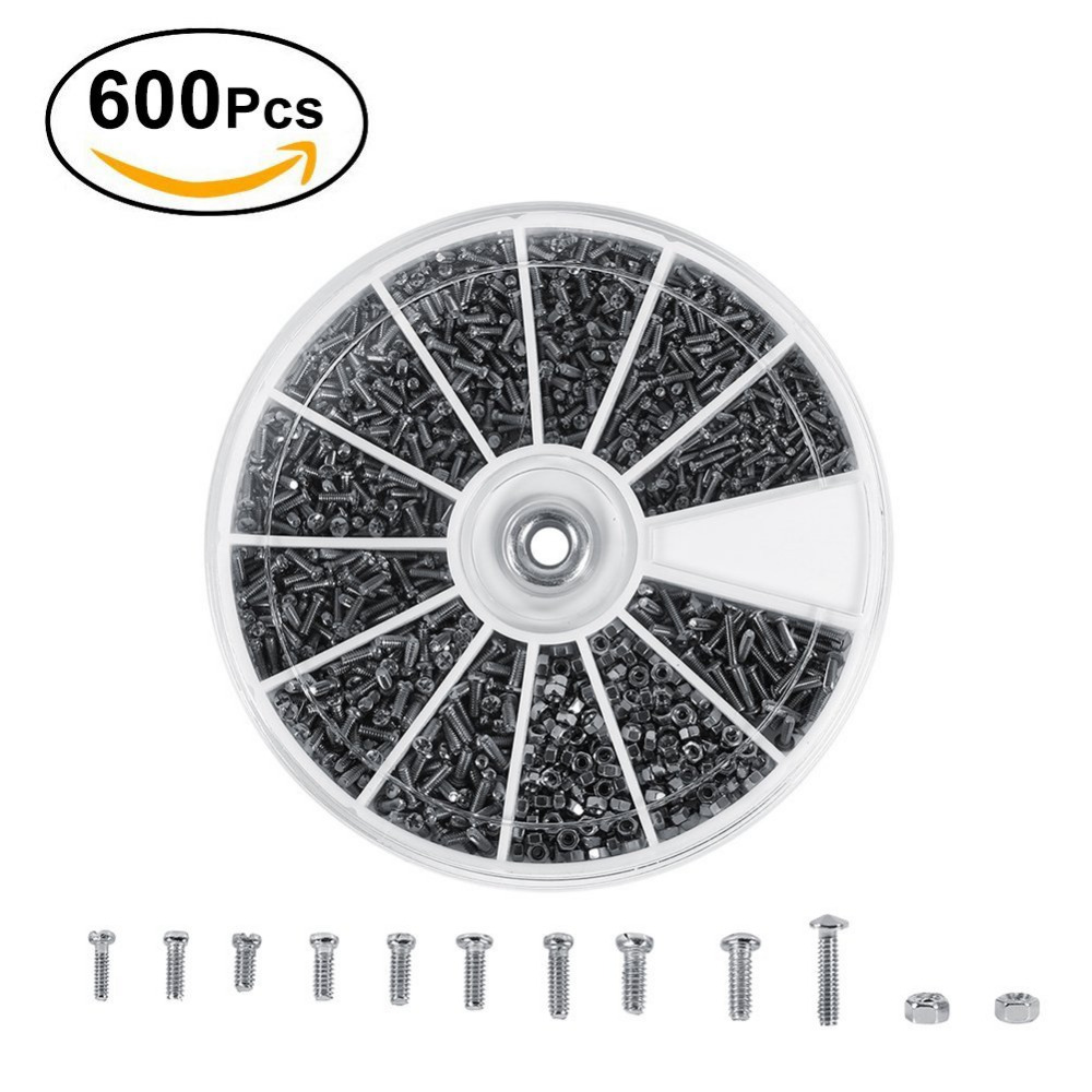 600 Uds 12 tipos de tornillos pequeños tuercas herramienta de reparación accesorio surtido tuerca y kit de tornillos para relojes glasse electron