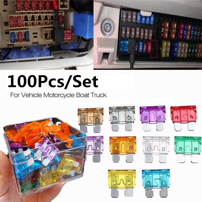 Kit de fusibles de coche para camión, hoja media 2A-35A, hojas cuadradas, seguro de fusible, inserto el seguro de lámpara de xenón, 100 Uds.