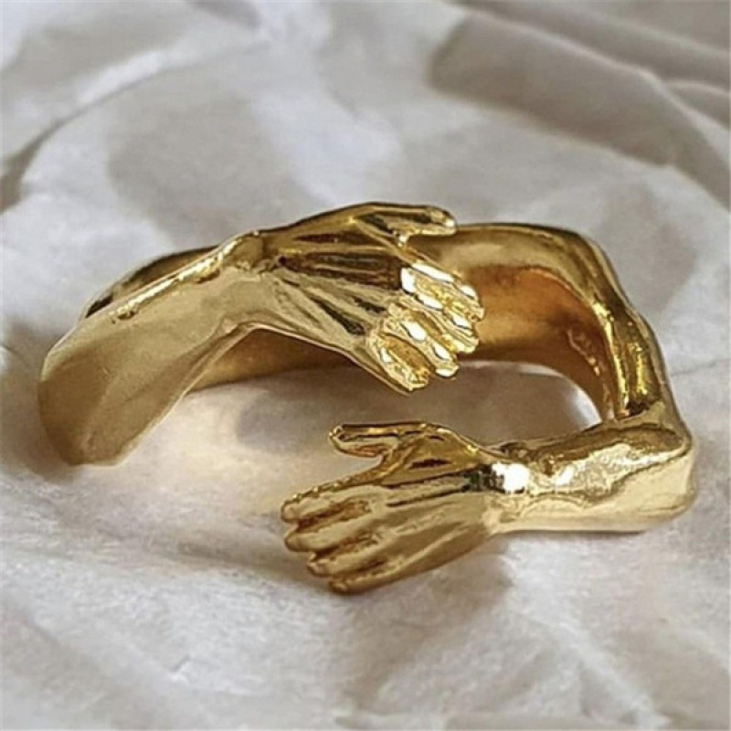 Anillo de Plata de Ley 925 para mujer, accesorio de oro de 18K con forma de abrazo, joyería fina, abierto, ajustable, antiguo