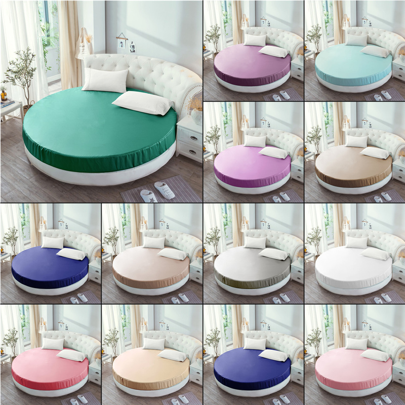 Elastische Ausgestattet Blatt Weichen Seidige Satin- Bettwäsche Einfarbig Bettdecke Matratze Abdeckung für Königin Runde Betten 220x220 230x230 Cm