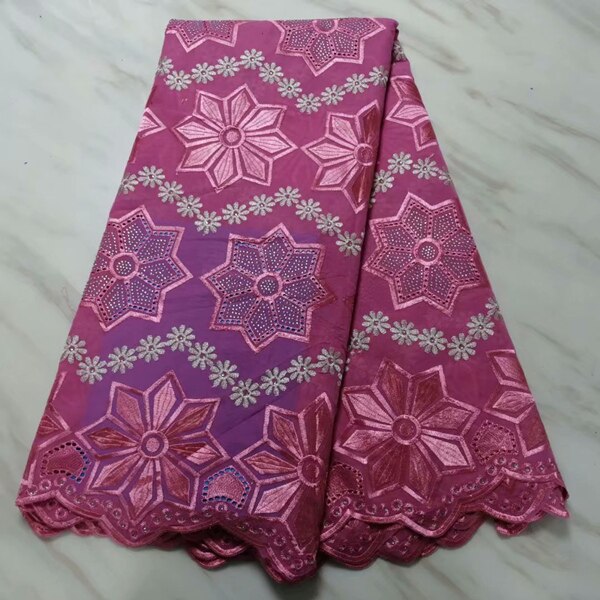 Mejor venta de telas de encaje en cera Africana rosa de algodón tejido de encaje guipur nigeriano bordado para vestido de novia: pink