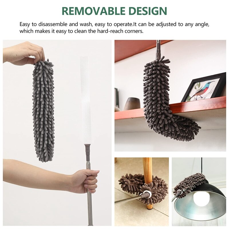 Microfiber Feather Duster with Extension Pole(30-100Inch) with Microfiber Head and Chenille Head Bendable Cobweb Duster: Default Title