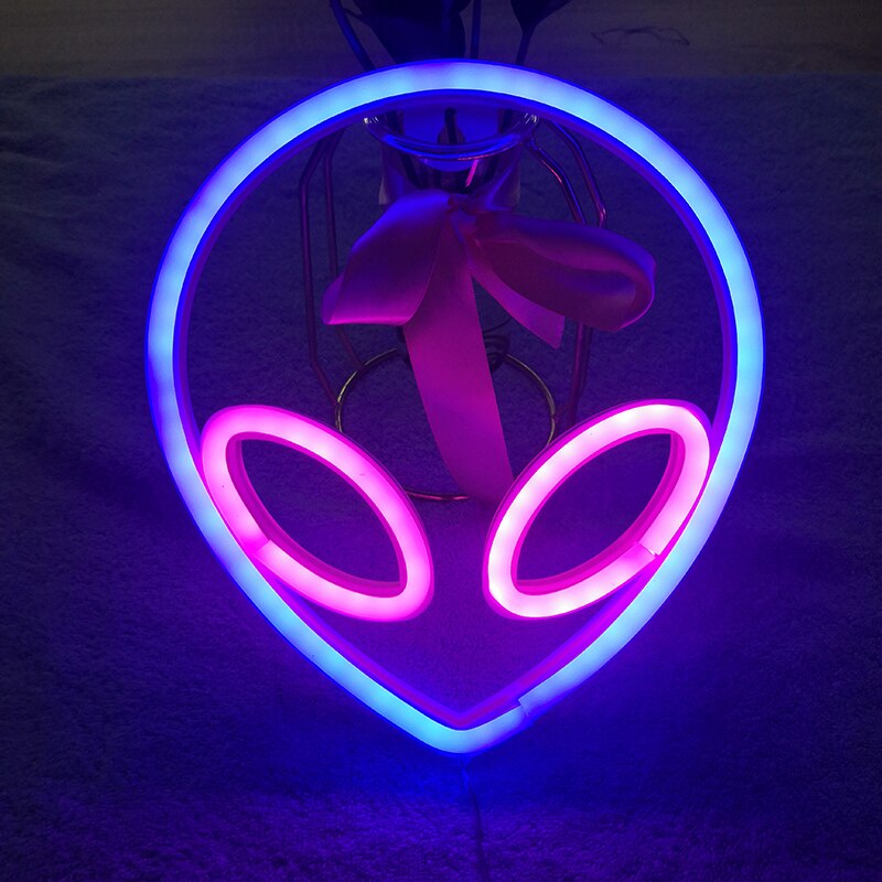 Led Neon Lamp Elliptische Planeet Neon Sign Neon Light Batterij Aangedreven Home Decoratieve Muur Light Party Room Verlichting Decor: alien blue pink