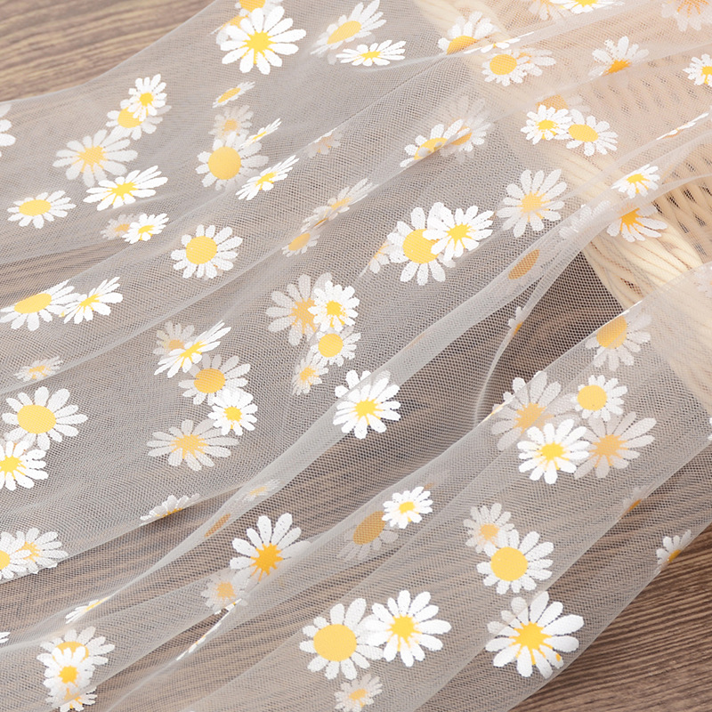 Tissu en Tulle imprimé marguerite de 160cm de large, robe d'été pour filles, robe de princesse faite à la main, rideau pour vêtements pour femmes, tissu décoratif