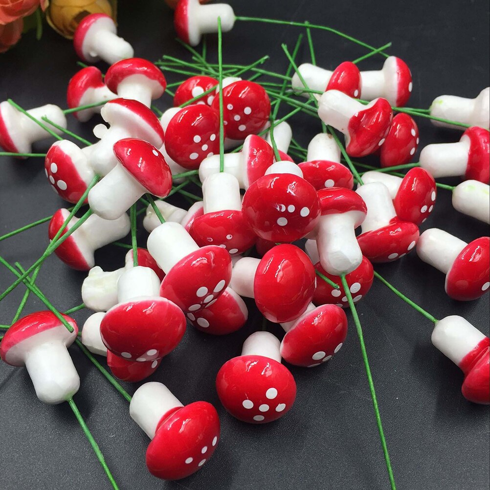 30Pcs/set 2cm Artificial Mini Mushroom Miniatures Fairy Garden Moss Terrarium Resin Crafts Decorations Stakes Craft For Home