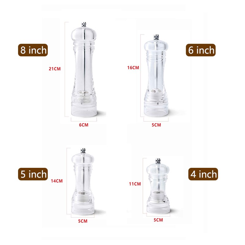 Pepper Grinder Acrylic Adjustable Coarse Salt Mill Grinding Transparent Manual Grind Bottle Tool Kitchen Accessories