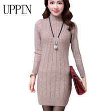 UPPIN Autumn Winter Middle-aged Women Long Paragraph Wool Bottoming Shirt Wild Warm Slim Package Sweater Dress Female