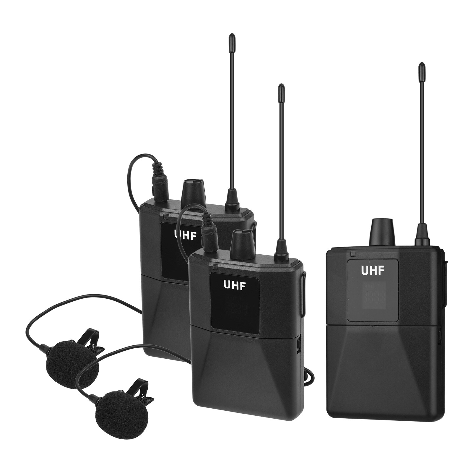 ammoon UHF Wirless Microphone System with 2 Body-pack Lavalier Transmitters Receiver for Smartphone Camera Video Recording