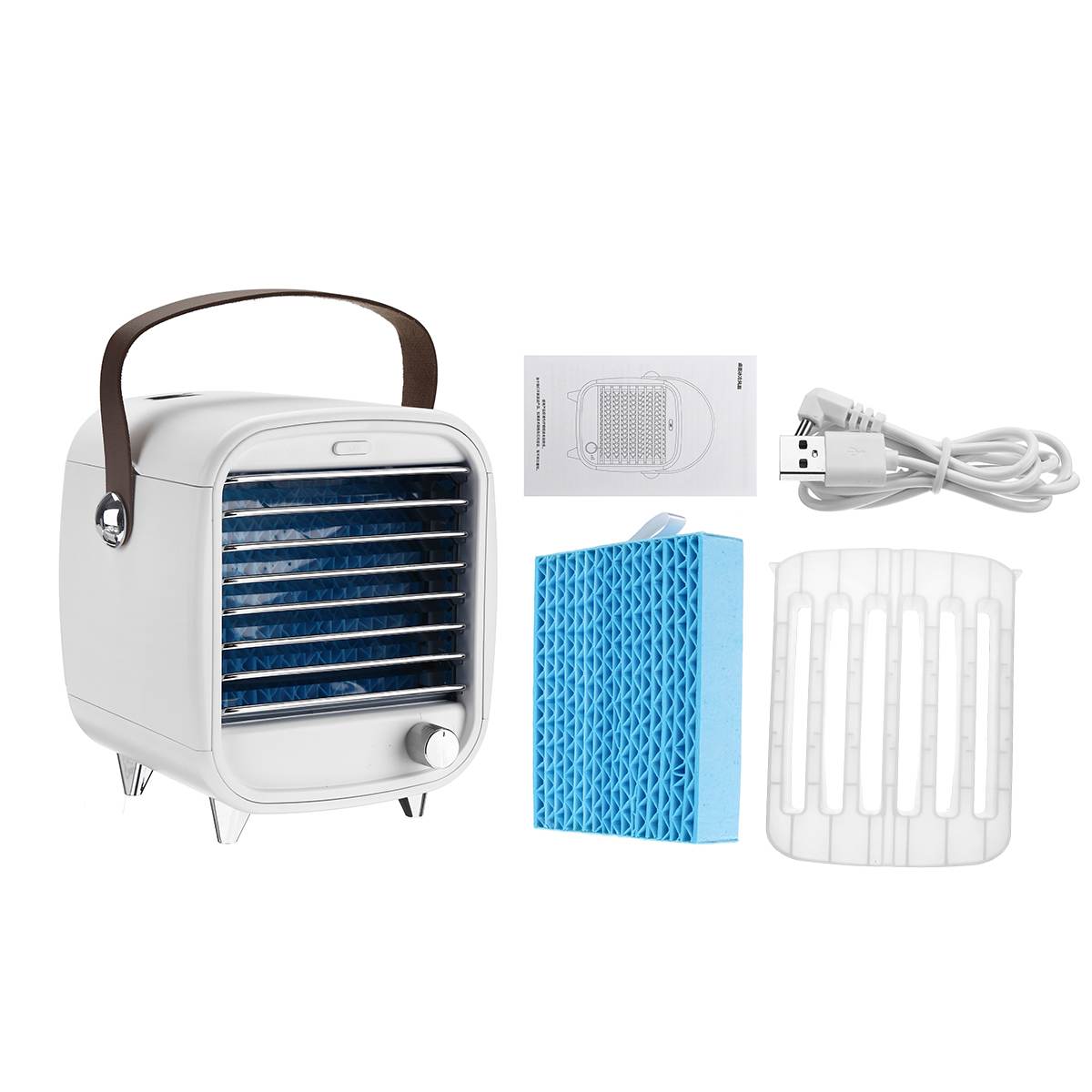 Home Mini Air Conditioner Portable USB Cooling Fan Humidification Air Purification LED Light Anion Air Cooler with 2Pcs Ice Box