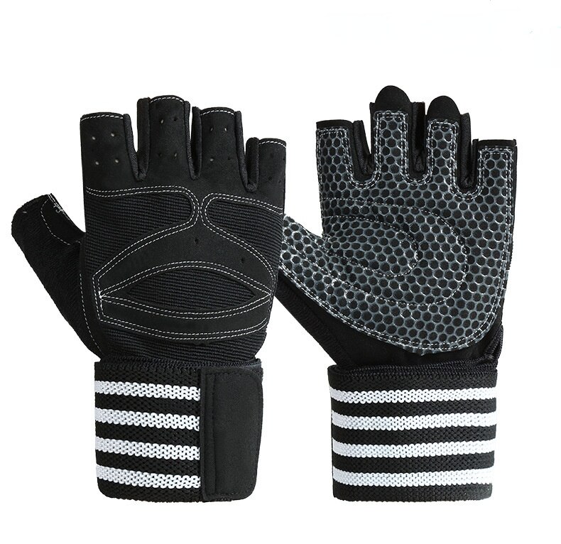 Guantes de levantamiento de pesas para hombre, manoplas de medio dedo para ejercicio pesado, musculación, gimnasio, entrenamiento: White / M