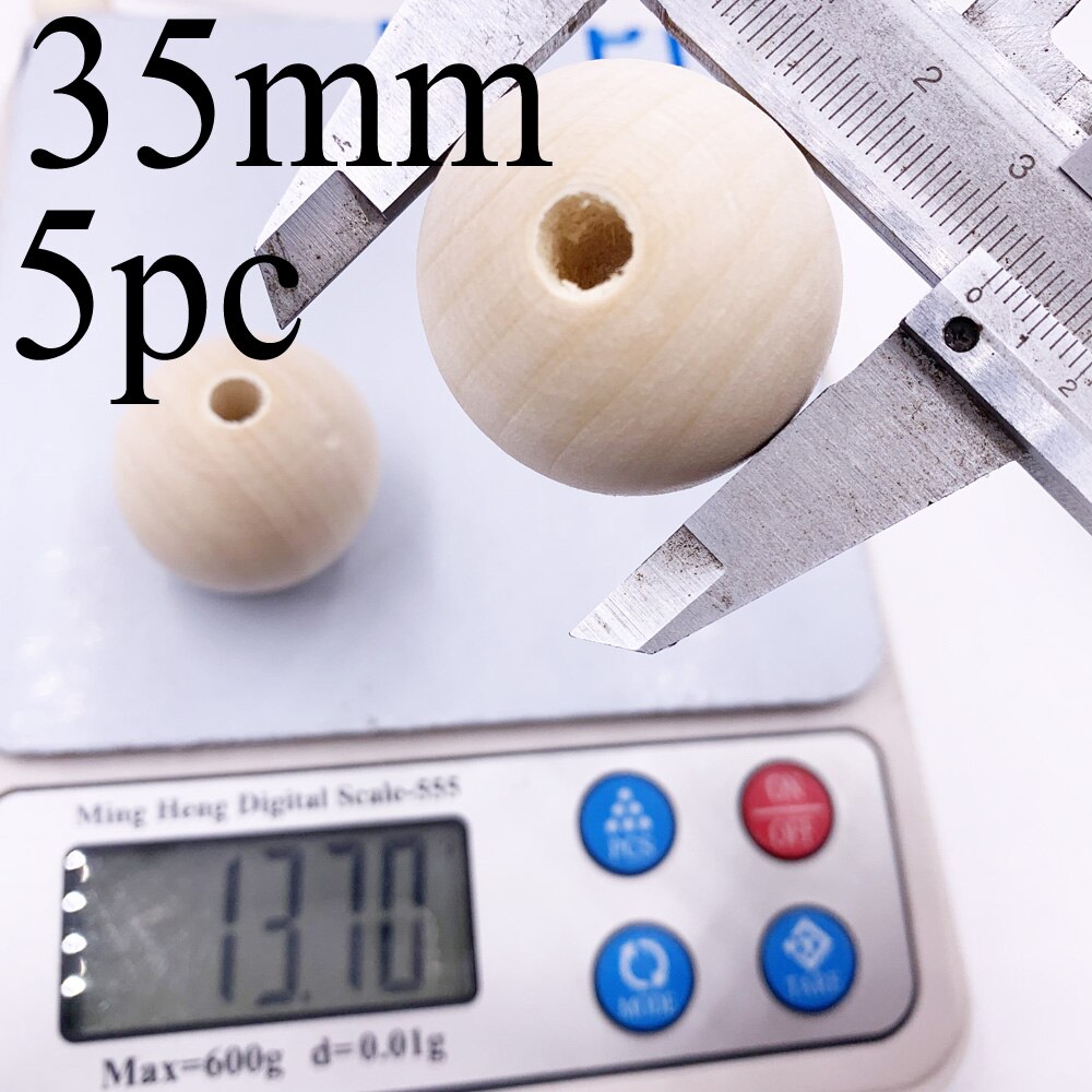 1-100Pcs Natural Ball Wood Spacer Kralen 6-50Mm Voor Charm Armband Baby Houten Ronde kraal: 35mm 5pcs