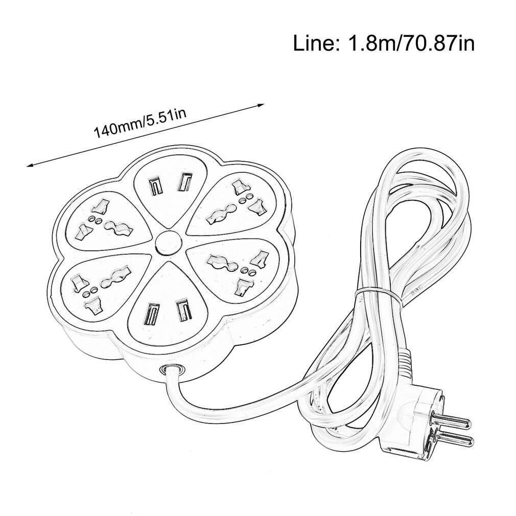 YPAY Power Strip - 1.8m Extension Cord - 12 Outlets - 4 USB Ports - Surge Protection