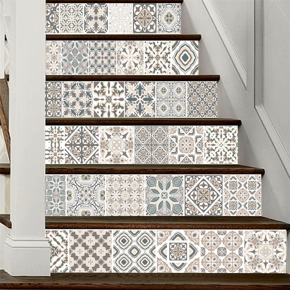Pegatinas de imitación de azulejos árabes para escaleras, calcomanía de vinilo autoadhesiva para renovación de pasillo, decoración del hogar, 6 unids/set por juego