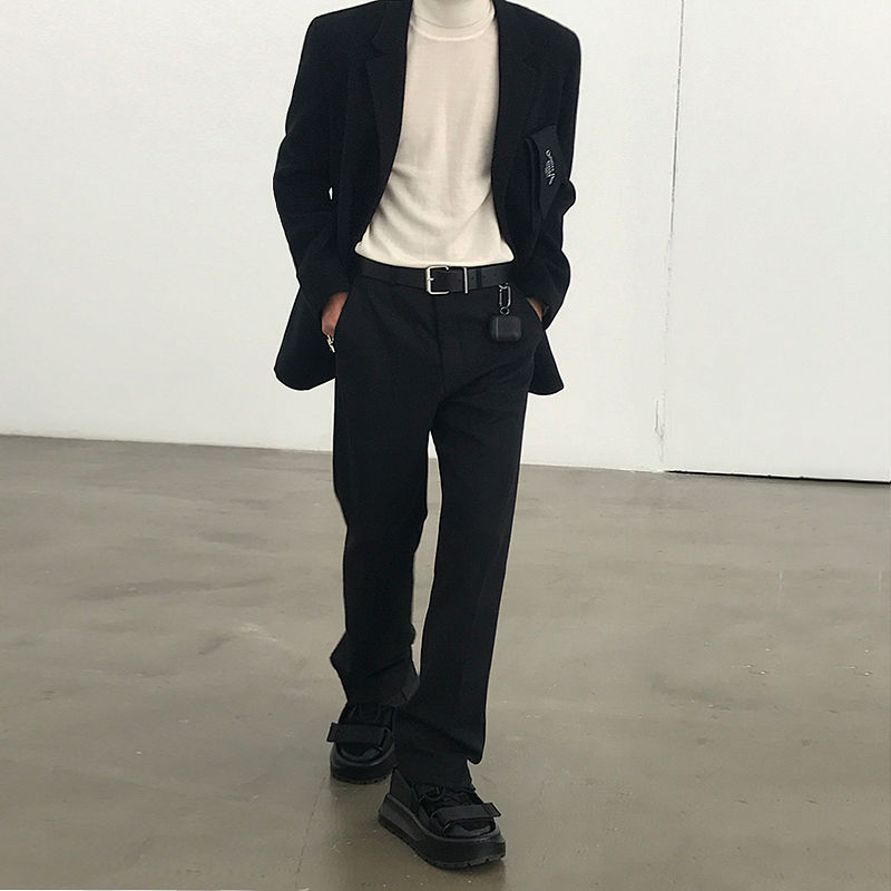 Kostymbyxor herr slimmade enfärgade business casual dress byxor herr streetwear wild koreanska raka byxor herr m -2xl