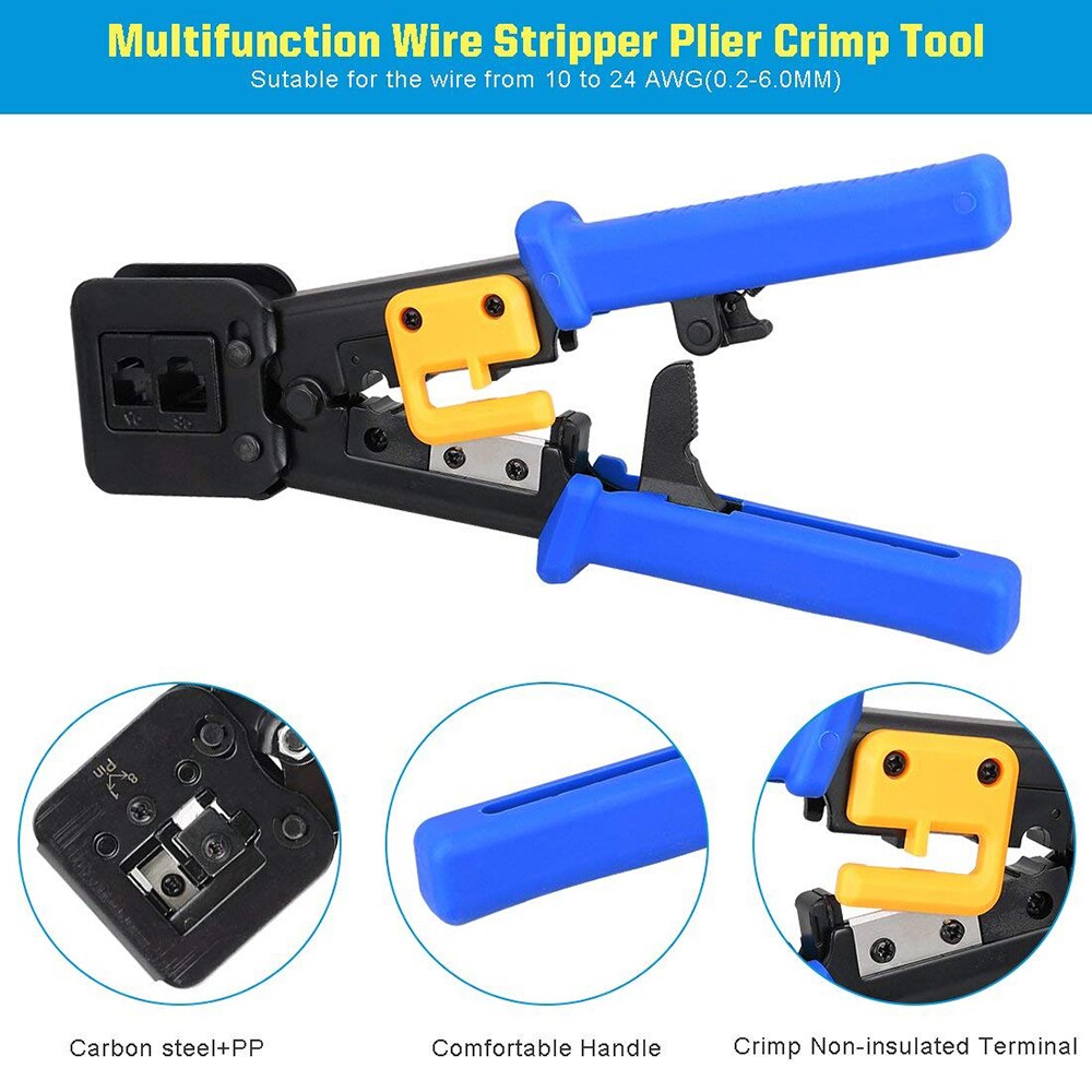 Easy RJ45 Crimper RJ45 Crimping Tool Hand Network Tools Kit With EZ Cat5 Cat5e Cat6 Modular Plugs And 6.5mm RJ45 Connector Caps