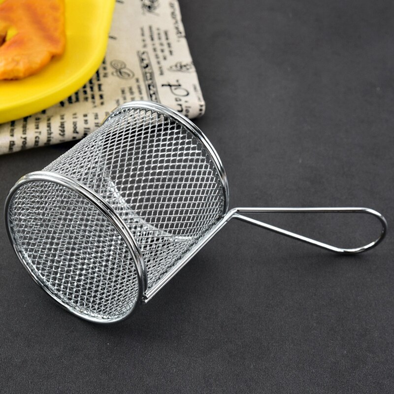 De acero inoxidable canasta profunda para freír redondo pequeño freír Cedazo/canasta francés Chip freidora Mini Chips freidora para cantina Bar herramientas