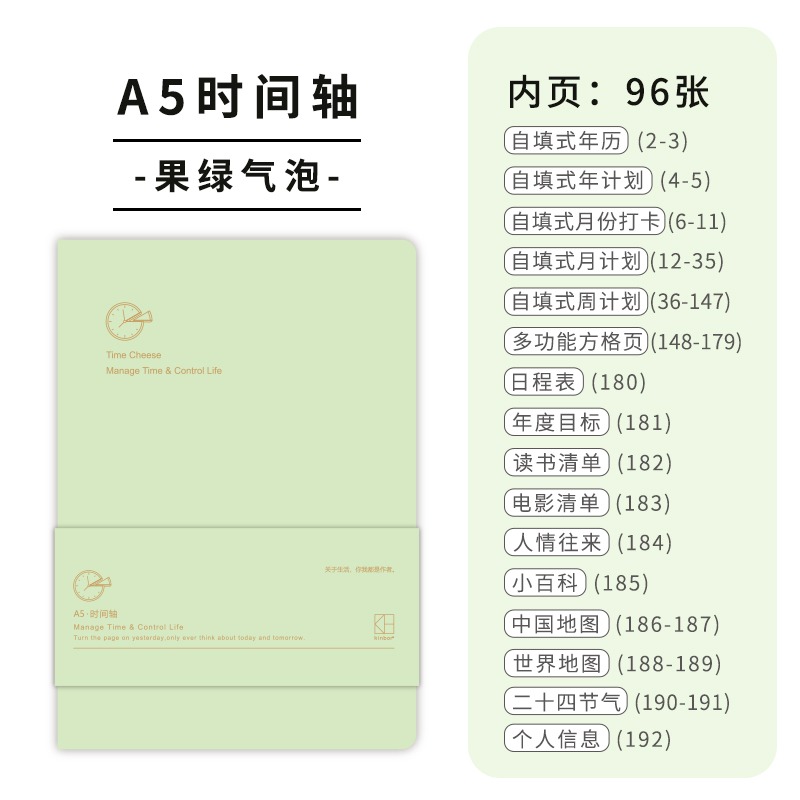 Kinbor Timeline Weekly Planner Pocket Journal Notebook Daily Agenda Monthly Planning Habits Tracker Time Organizer Schedule: green