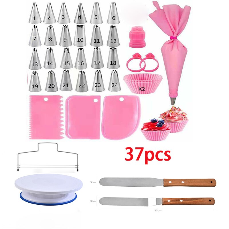 DIY Cake Turntable Cake Decorating Tools Kit Rotary Table Baking Tool Piping Nozzle Piping Bag Set Baking Supplies Sets: Turntable 37 PCS Set