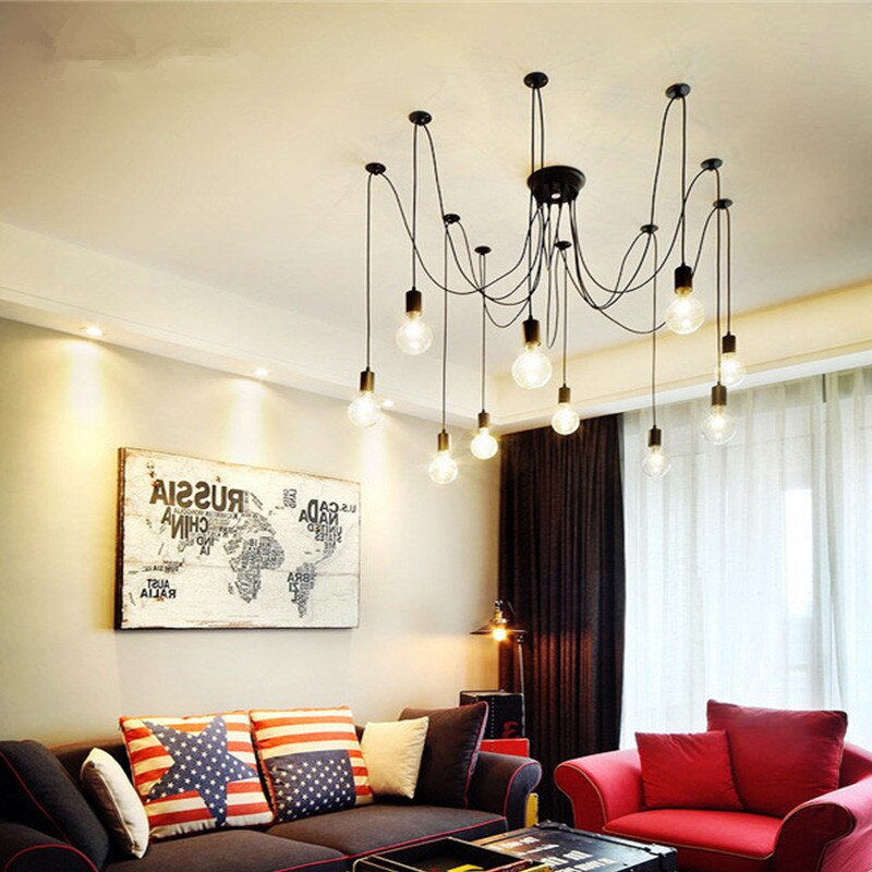 Zwarte Spin Kroonluchter Voor Restaurant Cafe Bar Draad Kroonluchter E27 Edison Lamp Loft Industriële Vintage Thuis Hanglamp