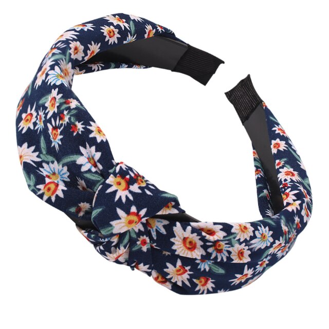 Eenvoudige Chiffon Hoofdband Voor Vrouwen Verse Bloem Brede Hoofdband Mode Haarband Kleurrijke Strik Vintage Haar Sieraden Accessoires: Blue