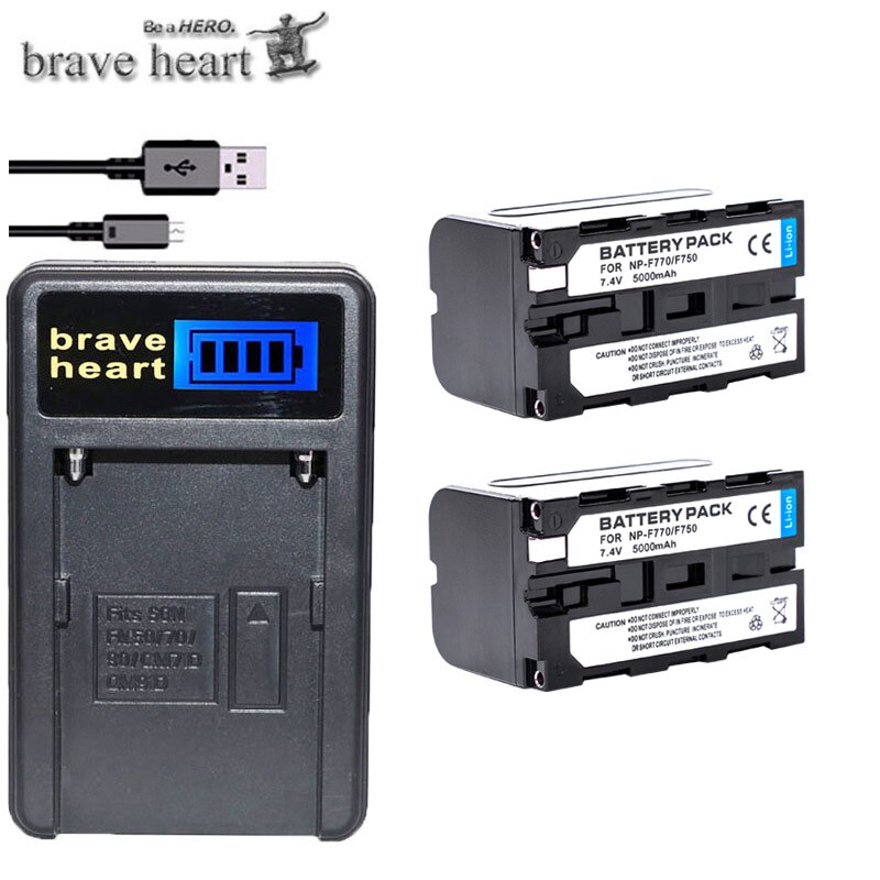 2 stücke 5000mAh NP-F770 NP-F750 NP F770 np f750 NPF770 750 Batterien + LCD USB Ladegerät für Sony NP-F550 NP-F770 NP-F750 F960 F970: Ladegerät und 2Batterie