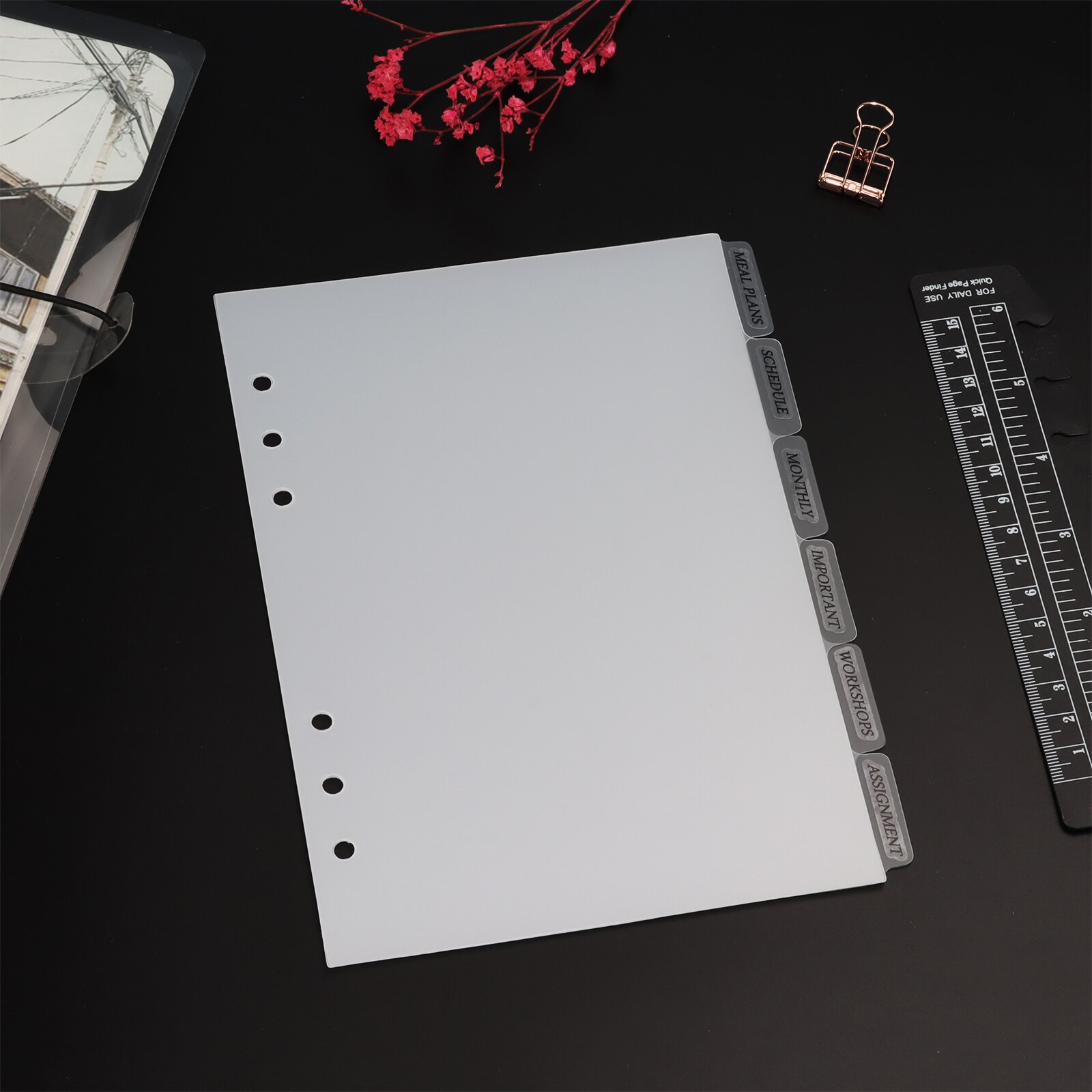 Plain White Clear 6Hole A5 Index Divider With Black Tab Sticker Transparent Plastic Tab Binder A5 Divider Inserts For Planner