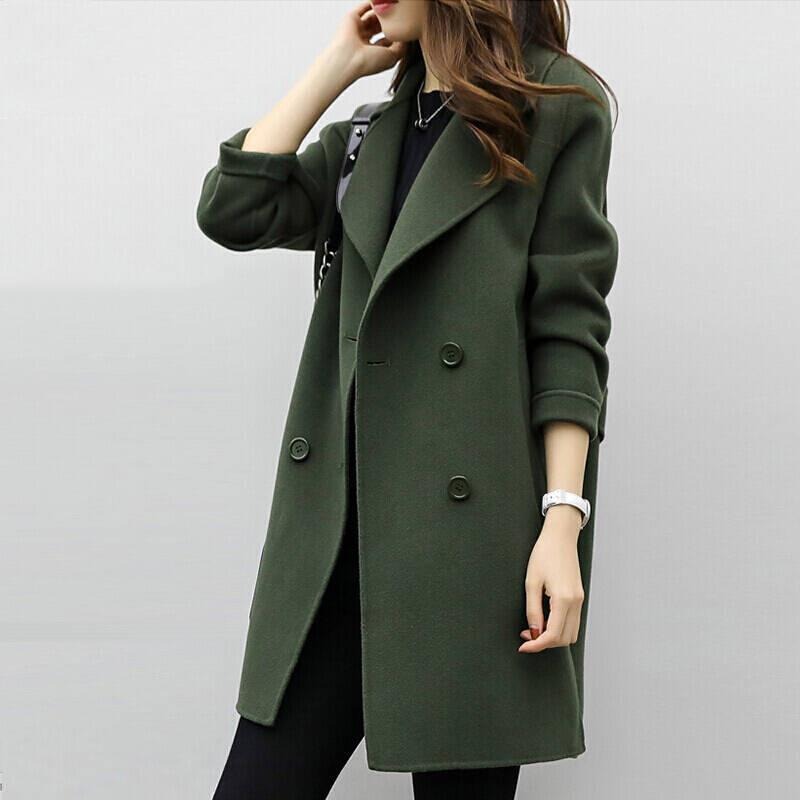 Autumn/Winter Women's Medium-Length Woolen Jacket Loose-Fit Slimming Double-Row Buttoning Overcoat: S / Blue