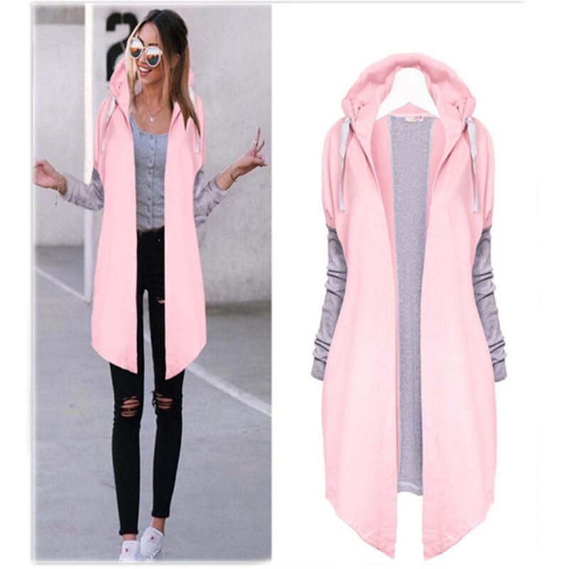 Hoody Lange Vesten Lente Bovenkleding Jassen Vrouwelijke Herfst Vrouwen Mode Kleding Patchwork Casual Lange Jas