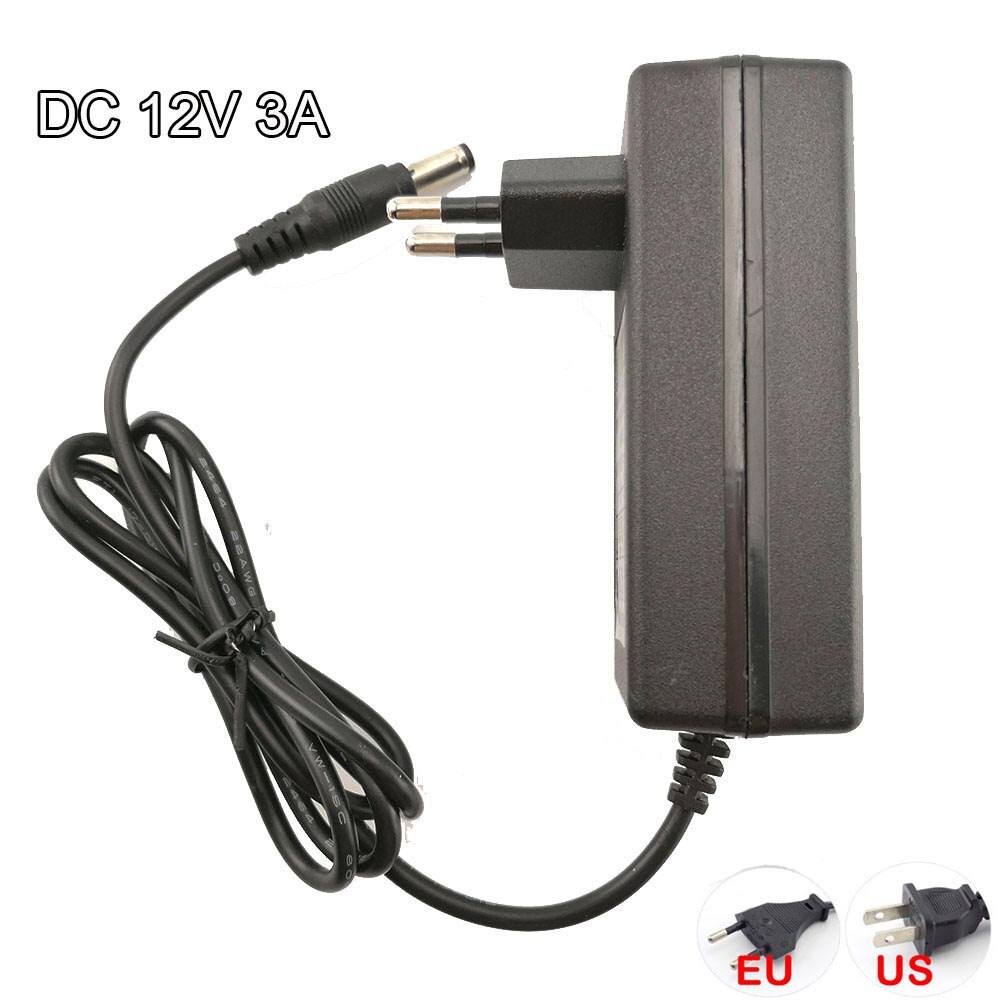 AC 100V-240V DC Charger Adapter Camera Power Supply 12V 3A Converter 5.5mm*2.5MM US EU Plug Transformer for CCTV LED Strip L19