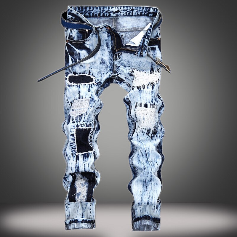 Denim hul moto cykel jeans revet til mænd str. 28-38 40 42 2022 efterår forår hip hop punk streetwear: 40 w tommer usa størrelse