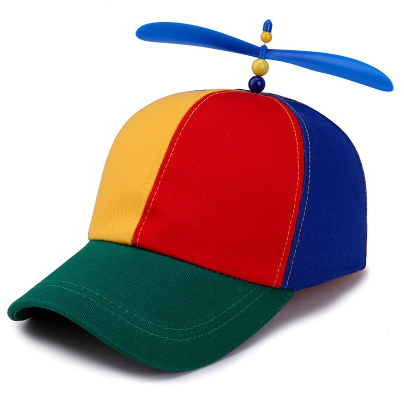 Zomer Kind Volwassen Verstelbare Propeller Bal Baseball Cap Dragonfly Top Multi-color Patchwork Grappige Mooie 52-57Cm: Default Title