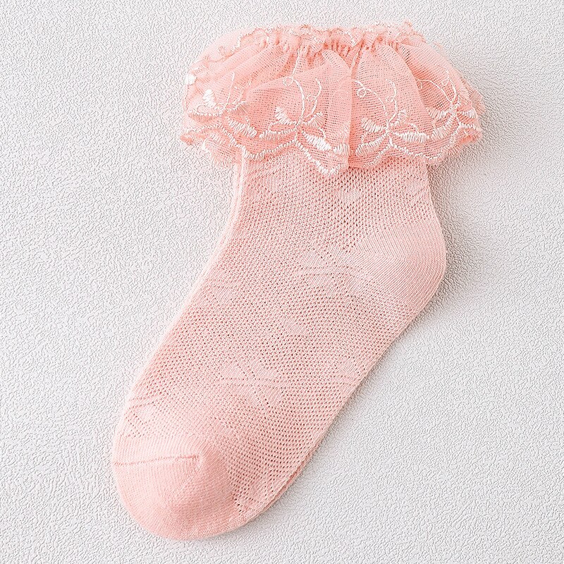 4pairs/lot Summer Children Lace Socks Thin Cotton Girls Dance Short Sock Princess Solid Color Embroidered Socks 4 Colors: 4 PAIRS IN PINK / XXL (9-12Y)