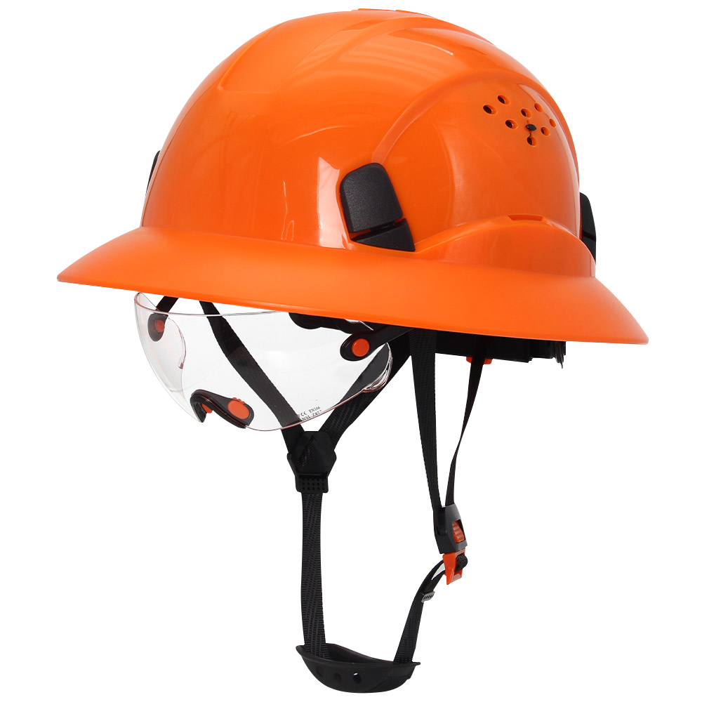 Capacete de segurança ce em fibra de carbono com aba completa e óculos de proteção, construção anticolisão, capacete de segurança ansi para engenheiros, boné de trabalho respirável.: Preto