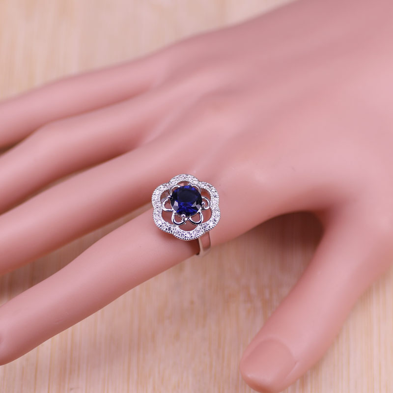 Brud silverfärgade smycken set blå zirconia sten örhängen för kvinnor bröllop smycken med ring hänge halsband set