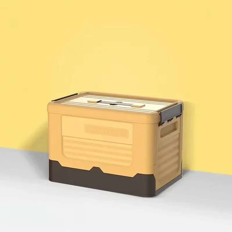 ﻿ Aufbewahrungsbox mit Deckel, faltbar, großes Fassungsvermögen, große Kleinigkeiten, Kleidungsbehälter, Outdoor, Kunststoff, Campinghalter, Haushaltsbox: YELLOW