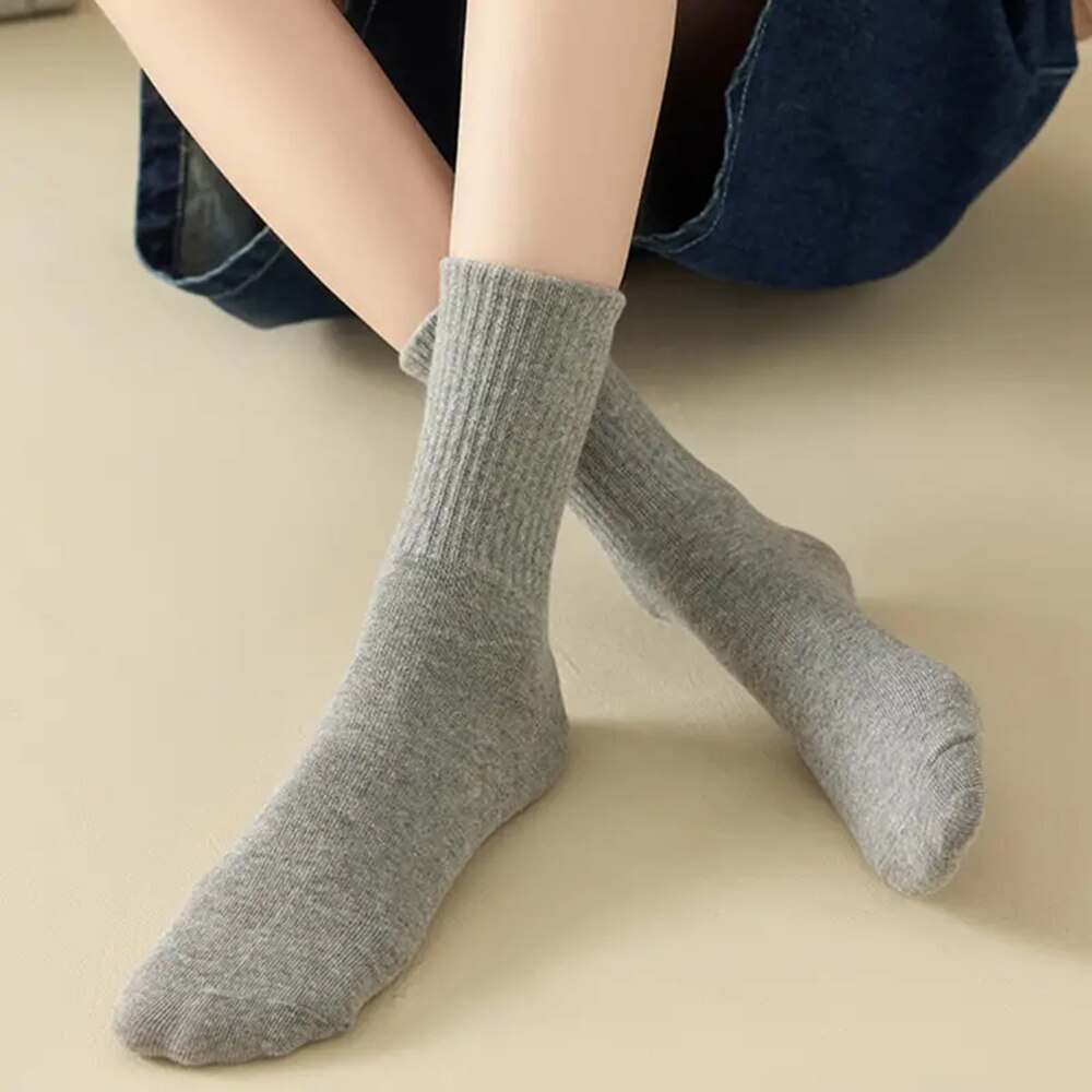6/12 pares de calcetines medios para mujer Color sólido transpirable cómodo en otoño invierno absorbente de sudor calcetines casuales de deportes