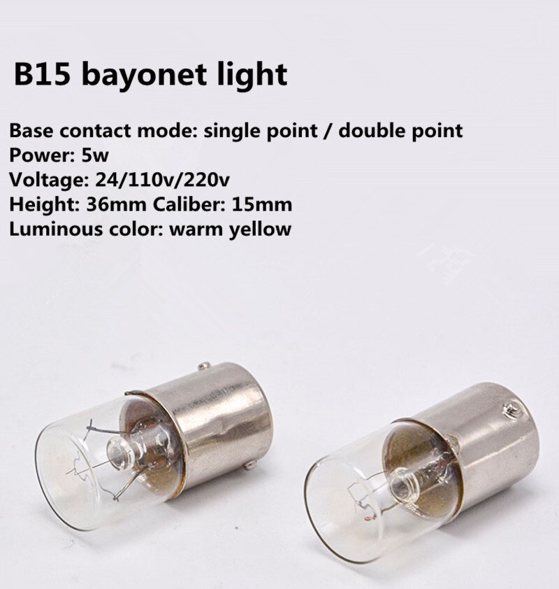 Baïonnette B15 24v5w, lumière d&#39;indicateur B15 110v5w, machine-outil lumière B15 220v5w, ampoule de signal, ampoule plate 2 pièces/lot