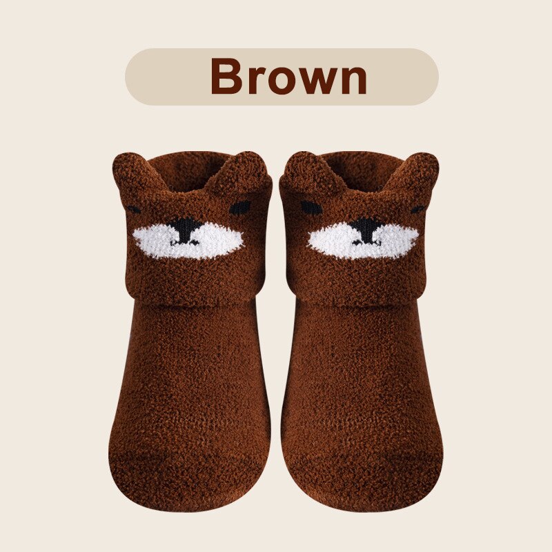 Corail polaire bébé anti-dérapant chaussettes de sol automne hiver -né et épais chaussette -né bébé fille garçon infantile chaussettes d'intérieur: Brown / XS 0-12 months