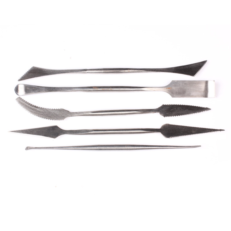 5 Stks/set Van Rvs Tweekoppige Carving Mes Klei Tool Keramische Diy Schrapen Zachte Aardewerk Modeling Tool