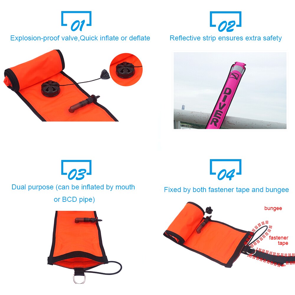 DIVING SMB 1.2m 1.5m 1.8m Buoy Colorful Visibility Safety Inflatable Scuba Diving SMB Surface Signal Marker Buoy Accessory