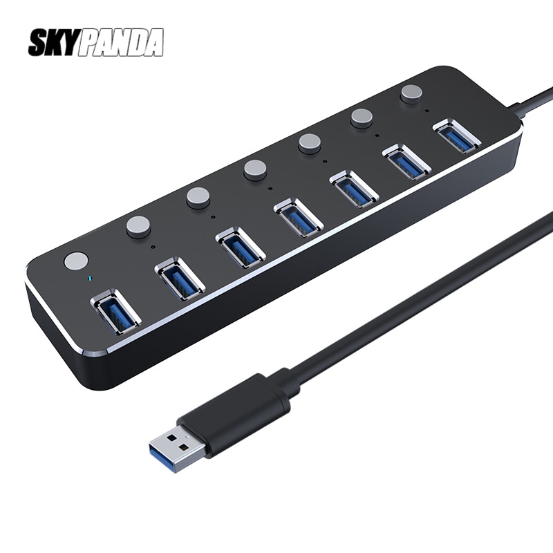 Aluminium 7-Port Usb 3.0 Hub 60/120Cm Kabel Sub-Schakelaar 5Gbps Led Indicator hub Oplaadbare Splitter Voor Multi Usb Apparaten