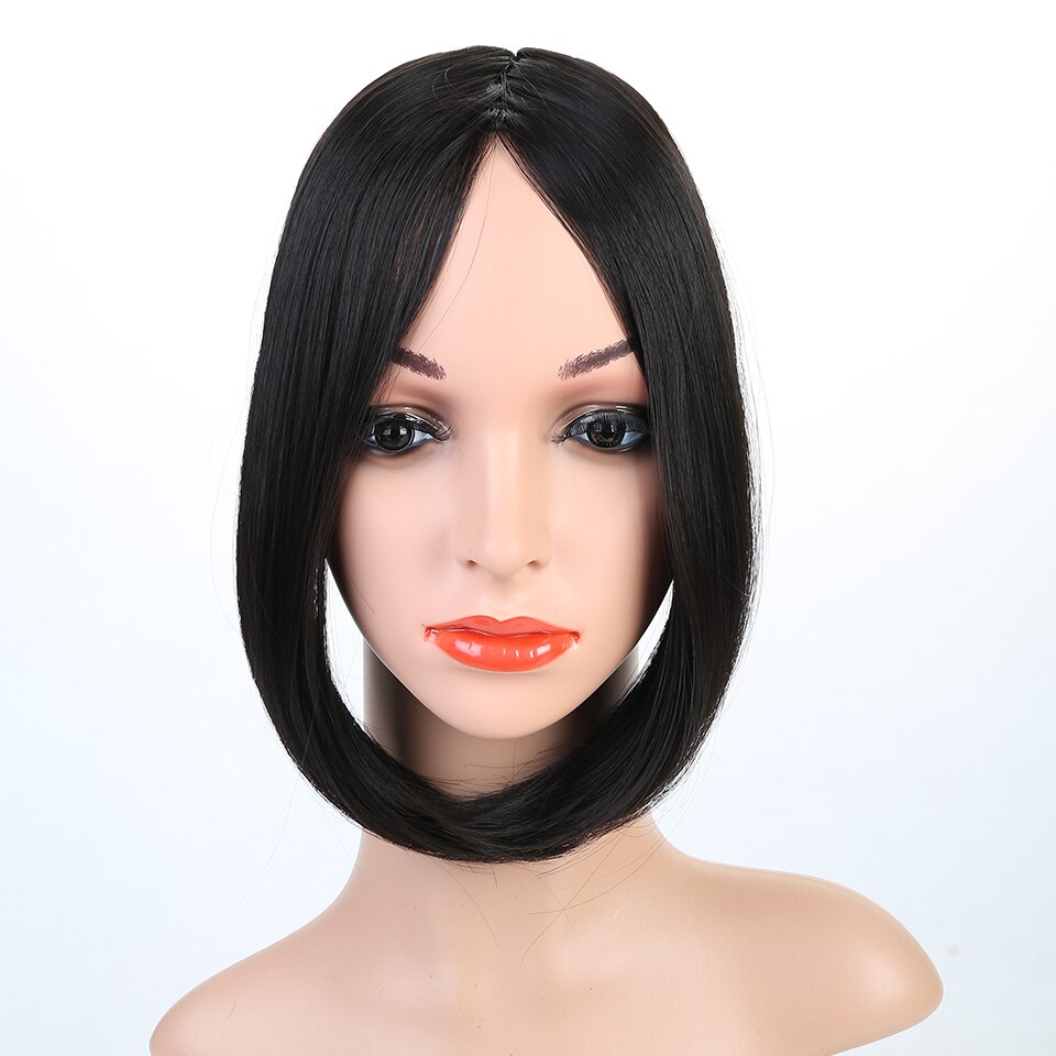 Lupu negro marrón medio flequillo mujer clip de pelo accesorios para el cabello pelo recto Roma Peluca de fibra sintética natural